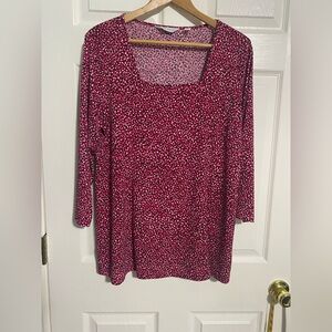 Susan Graver Print Square Neck Top 3/4 Sleeves Size Large